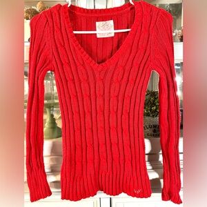 Justice Bold Red Cable Knit V-Neck Sweater